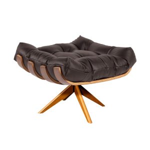 Puff Costela Couro Legítimo Base Metal Preto - Couro Marrom