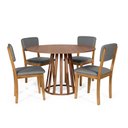 Ver imagem 1 de Mesa de Jantar Redonda Gabi Noronha com 4 Cadeiras Estofadas Ella Cinza Escuro