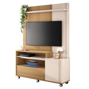 Estante Home Theater com Rodízios para TV até 50 Polegadas Budy Freijó / Off White - Gran Belo