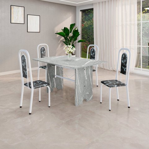 Conjunto Sala de Jantar com 4 Cadeiras Lara Branco/Preto