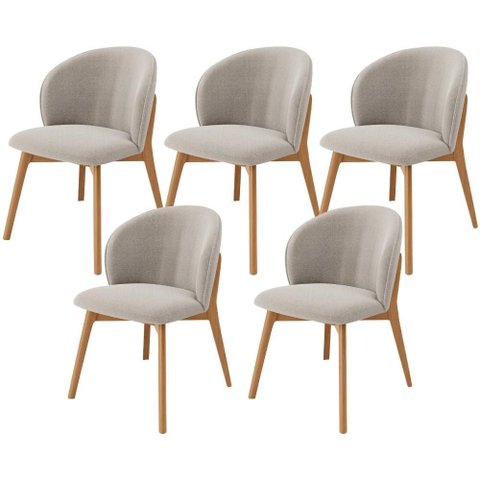Kit 05 Cadeiras de Jantar e Estar Living Estofada Mia L02 Bouclê Creme - Lyam Decor