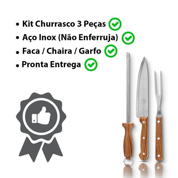 kit churrasco com 3 peças cozinha faca garfo chaira - 4