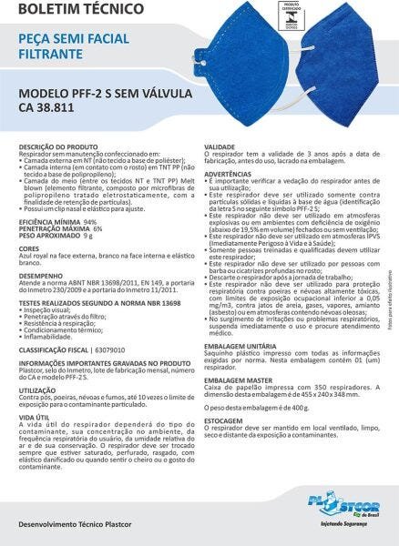 Kit com 20 Máscaras Descartáveis Pff2 N95 CA 38811 Sem Válvula Azul Plastcor - 2