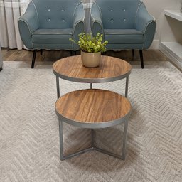 Conjunto Mesa de Centro Redonda Dallas Amadeirado - Prata - 2