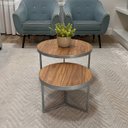 Ver imagem 2 de Conjunto Mesa de Centro Redonda Dallas Amadeirado - Prata