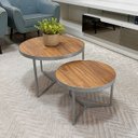 Ver imagem 1 de Conjunto Mesa de Centro Redonda Dallas Amadeirado - Prata