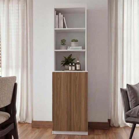Estante Malmo 2 Portas MDP 51cm Branco com Freijo Mercado Das Prateleiras