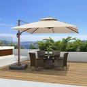Ver imagem 2 de Ombrelone Quadrado 3x3 em Alumínio Caquí com Base Piscina e Jardim