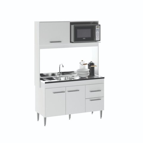 Armário de Cozinha Compacta 122 Cm Helena 3 Portas Menu Móveis Branco