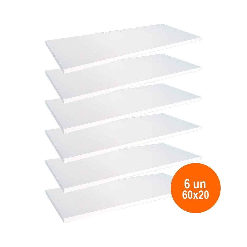 6 Prateleiras 60x20cm 100% Mdf Branco com Suporte Invisível