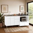 Ver imagem 1 de Kit Balcão para Pia 120cm Bianca + Balcão para Cooktop 5 Bocas Elisa - Branco