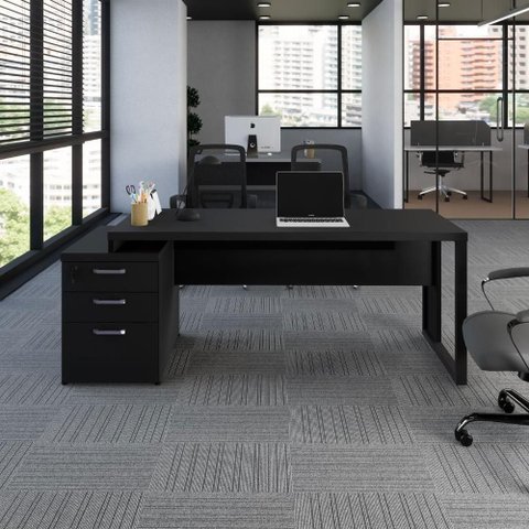 Mesa Diretor Escritório F5 3 Gavetas MDP 150cm a 172cm Preto F5 Office
