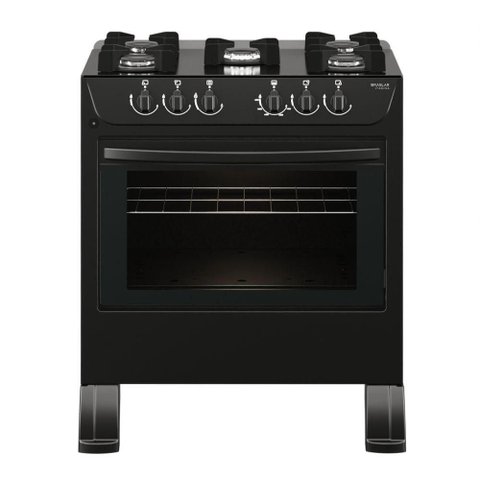 Fogão de Piso 5 Bocas Automático Braslar Carina Mesa de Vidro Temperado Preto Bivolt