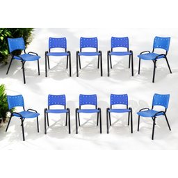 Kit com 10 Cadeiras Iso para Escola Escritório Comércio Azul Base Preta Ecomhome - 1