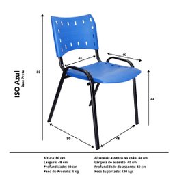 Kit com 10 Cadeiras Iso para Escola Escritório Comércio Azul Base Preta Ecomhome - 8