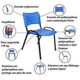 Kit com 10 Cadeiras Iso para Escola Escritório Comércio Azul Base Preta Ecomhome - 6
