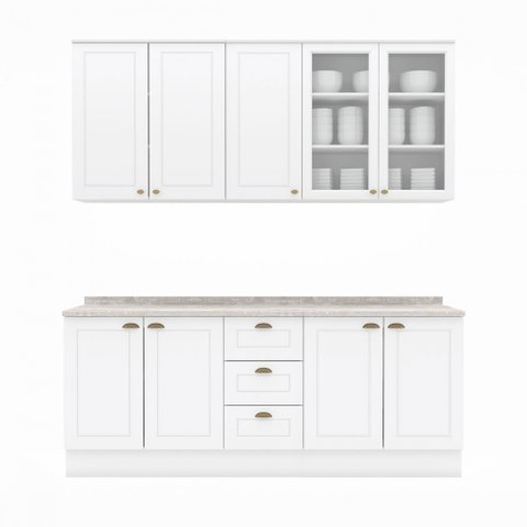 Cozinha Completa Americana 9 Portas 3 Gavetas com Vidro 100% Mdf Branco - Henn