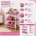 Ver imagem 3 de Estante Organizadora Multiuso Infantil 3 Prateleiras 34cm Rosa com Detalhes Brancos Quarto