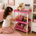 Ver imagem 2 de Estante Organizadora Multiuso Infantil 3 Prateleiras 34cm Rosa com Detalhes Brancos Quarto