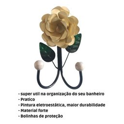 Cabide 2 Ganchos Rosas de Ferro - Suporte Duplo:bege - 4