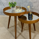 Ver imagem 3 de Mesa Centro Espelhada Redonda Auxiliar Pé Palito Sala Estar:madeirado com Espelhos