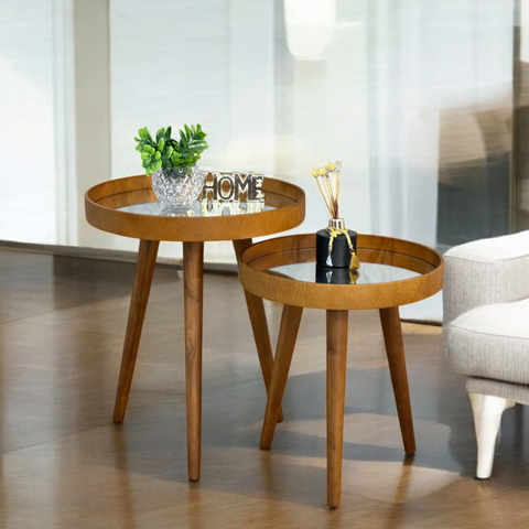 Mesa Centro Espelhada Redonda Auxiliar Pé Palito Sala Estar:madeirado com Espelhos