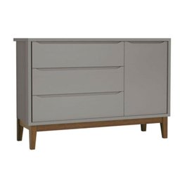 Kit Quarto Infantil Square Cinza - Berço + Cômoda com Porta + Guarda-roupa 3 Portas - 4