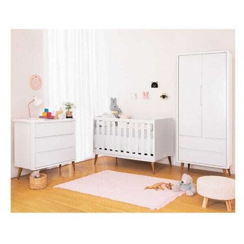 Kit Quarto Infantil Theo Branco - Berço + Cômoda + Guarda-roupa 2 Portas