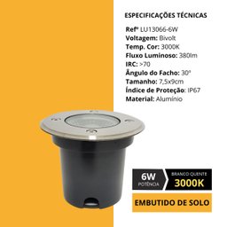 Balizador Led Chão 6w Embutir Blindado 3000k Ip67 Lumier - 7