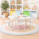 Ver imagem 1 de Jogo de Mesa Infantil 120 com 4 Cadeiras Brancas Resistente Refeitório Escola Creche Atividade