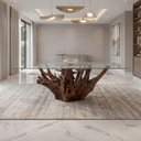 Ver imagem 1 de Mesa Jantar 6 Lugares 2,0m x 1,0m Base de Raiz Natural com Tampo Vidro Temperado Cor:Vidro Translú