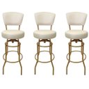 Ver imagem 1 de Banqueta Alta Bar Giratória com Encosto Cor Dourado Fosco Assento Grosso Cor Off White Kit 3 Peças