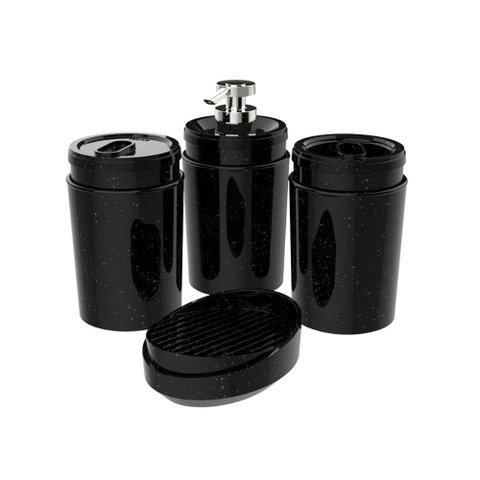 Kit Banheiro Stone Crippa com 4 Peças (porta Escova, Porta Sabonete Líquido, Porta Algodão e
