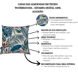 Kit 2 Almofadas Cheias Waterhavana Impermeável Área Externa Estampa Digital 100% Algodão Folha Azul  - 2