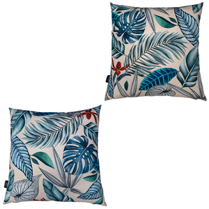 Kit 2 Almofadas Cheias Waterhavana Impermeável Área Externa Estampa Digital 100% Algodão Folha Azul 