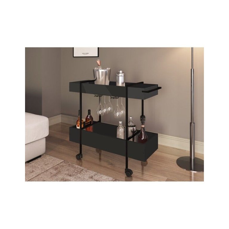Carrinho Bar Estilo Industrial 90x33cm 27813 Steel Quadra Artesano - Preto