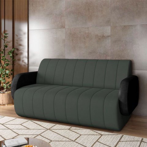 Sofá Decorativo Living Sala de Estar Bornéu 148cm pés de Madeira PU/Veludo Preto/Grafite G33 - Gran 
