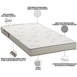 Colchão Solteiro 78x188x12 Espuma D23 Liso Light Branco Cinza - Ortobom - 2