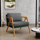 Ver imagem 2 de Kit 03 Poltronas Decorativas Sala Estar Pietra L02 Facto Verde Musgo Linho Cinza Escuro - Lyam