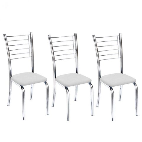 Kit 3 Cadeiras Lara Cromada para Cozinha Branco