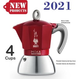 Cafeteira de indução Bialetti Prata Vermelha Moka Italiana 4 Xicara - 1