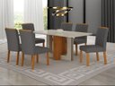 Ver imagem 1 de Conjunto Jantar 6 Cadeiras 1,80x090 Izabelle - Arbo Design - Cinamomo Off White Linho Cinza