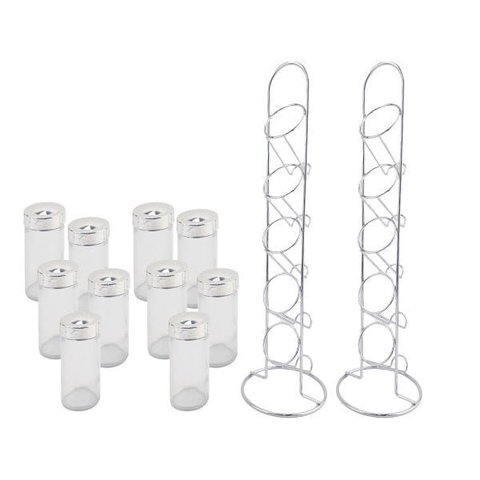 Kit Porta Condimento com Suporte Vertical e 10 Potes de Vidro