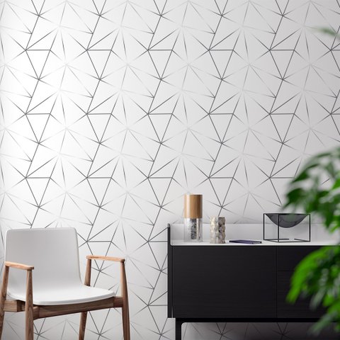 Papel de Parede Adesivo Zara Branco Prata Quarto Sala 12m