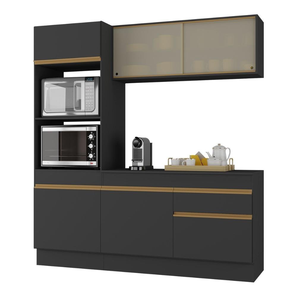 Armário de Cozinha Compacta 3 Peças com Rodapé Mp2178 Made Multimóveis Preto/dourado - 1