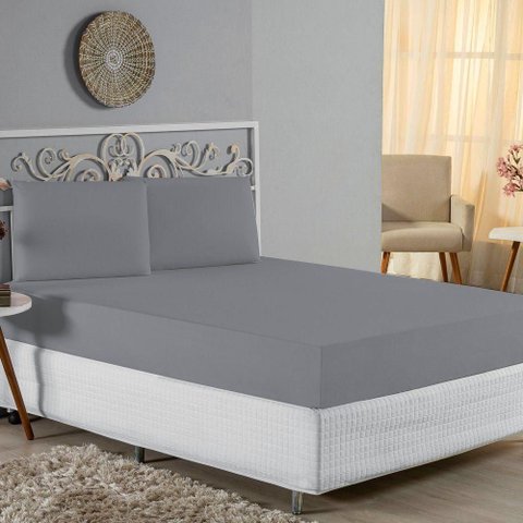 Jogo de Cama Casal Viúva Nobre 3 Peças Malha 100% Algodão - Cinza