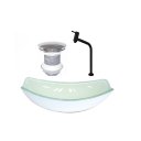 Ver imagem 1 de CUBA DE VIDRO OVAL CHANFRADA 51CM BRANCA + VALVULA + TORNEIRA PRETA