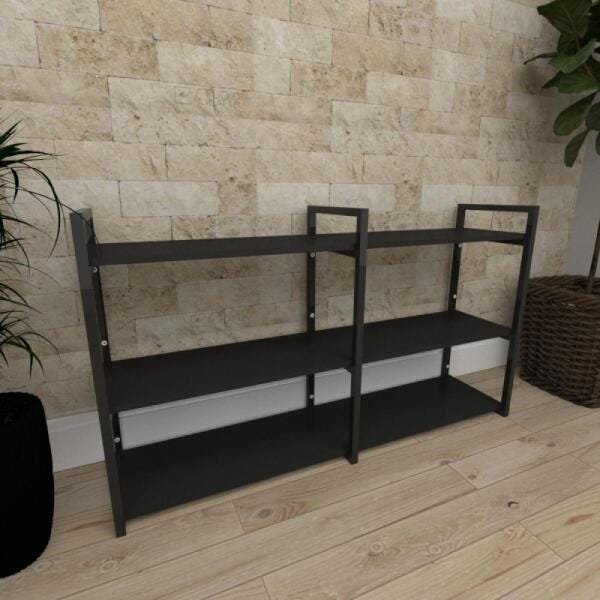 Mini estante industrial para sala aço cor preto prateleiras 30 cm cor preto modelo ind11peps - 1