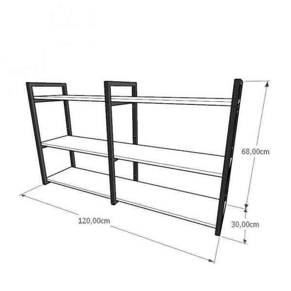 Mini estante industrial para sala aço cor preto prateleiras 30 cm cor preto modelo ind11peps - 2