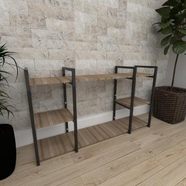Mini estante industrial para sala aço cor preto mdf 30cm cor amadeirado escuro modelo ind17aeeps - 1
